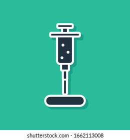 Blue Syringe icon isolated on green background. Syringe for vaccine, vaccination, injection, flu shot. Medical equipment.  Vector Illustration
