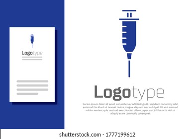 Blue Syringe icon isolated on white background. Syringe for vaccine, vaccination, injection, flu shot. Medical equipment. Logo design template element. Vector Illustration