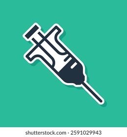 Blue Syringe icon isolated on green background. Syringe for vaccine, vaccination, injection, flu shot. Medical equipment.  Vector