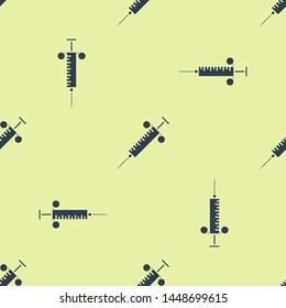 Blue Syringe icon isolated seamless pattern on white background. Syringe for vaccine, vaccination, injection, flu shot. Medical equipment.  Vector Illustration