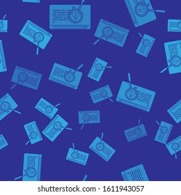 Blue System bug concept icon isolated seamless pattern on blue background. Code bug concept. Bug in the system. Bug searching.  Vector Illustration