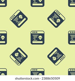 Blue System bug concept icon isolated seamless pattern on yellow background. Code bug concept. Bug in the system. Bug searching.  Vector