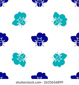 Blue System bug on a cloud icon isolated seamless pattern on white background. Cloud computing design concept. Digital network connection.  Vector