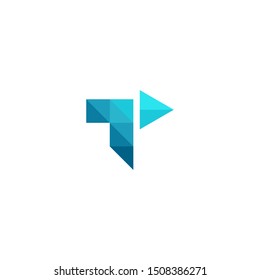 Blue T Ltter with Arrow Play Button with Triangle Geometric Shape Logo Design Vector