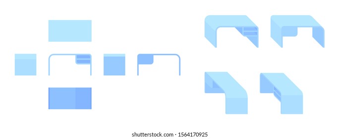 blue table from different angles isometric