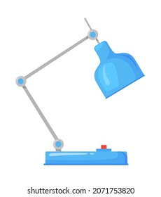 Lámpara de mesa azul. Iluminador de dibujos animados sobre el escritorio, ilustración vectorial aislada sobre fondo blanco