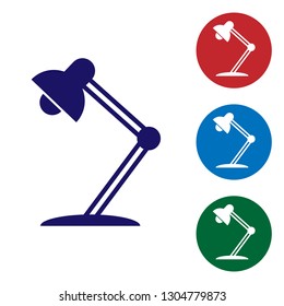 Blue Table lamp icon isolated on white background. Table office lamp. Set color icon in circle buttons. Vector Illustration