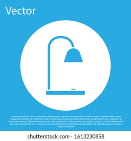Blue Table lamp icon isolated on blue background. White circle button. Vector Illustration
