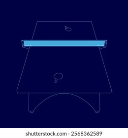 Blue table with a ping pong net on top.