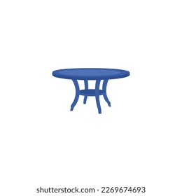 A blue table with a round top that says'blue'on it