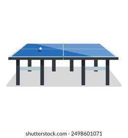 Blue table tennis table with net and ball is standing on white background