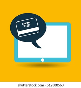 blue tablet cartoon credit card bank design vector illustration eps 10