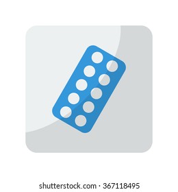 Blue Tablet Strip icon on grey rounded square button on white