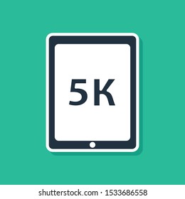 Blue Tablet with text 5k icon isolated on green background.  Vector Illustration