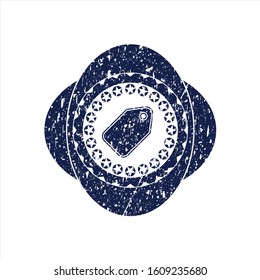 Blue tag icon inside distress rubber grunge stamp
