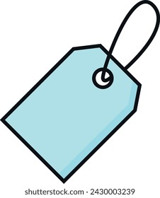 Blue tag illustration with a looped string, isolated on a white background.
