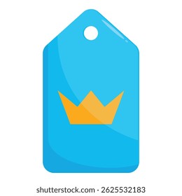 Blue tag showing a crown, representing a premium quality product or service