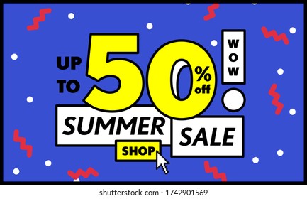 Blue tag Summer sale 50 percent off promotion online shop website banner heading design on blue background graphic vector for banner or poster. Sale and Discounts Concept.