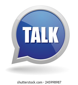 Blue talk speech bubble with grey border on white background