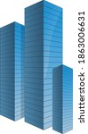 Blue tall building structures with glass reflection can be used as building icon or represent blocks. Perspective angle gives it a 3D look and can be merged in different environment.  