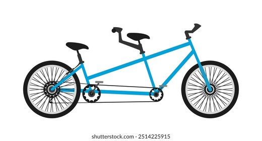 Blue tandem bicycle icon. City double bike for family or friends . Urban transport, mobility, travel, leisure. Teamwork, cooperation, success. Flat vector illustration isolated on transparent.
