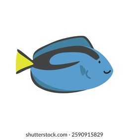 Blue tang cartoon clipart. Cute blue tang fish (Paracanthurus hepatus) vector illustration. Animal in flat style. Sea animals concept isolated on white background