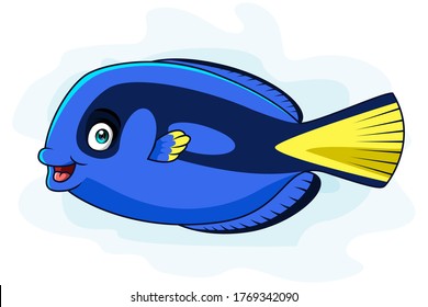 Blue tang fish cartoon isolated on white background
