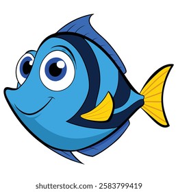 Blue Tang fish isolated flat vector illustration on white background