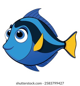 Blue Tang fish isolated flat vector illustration on white background