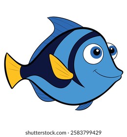 Blue Tang fish isolated flat vector illustration on white background