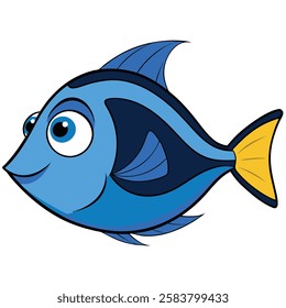 Blue Tang fish isolated flat vector illustration on white background
