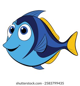 Blue Tang fish isolated flat vector illustration on white background
