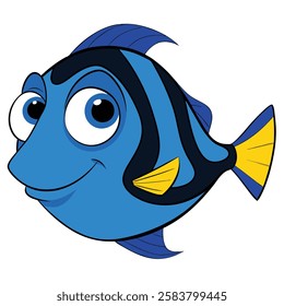 Blue Tang fish isolated flat vector illustration on white background