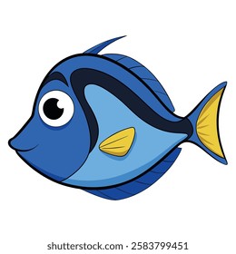 Blue Tang fish isolated flat vector illustration on white background