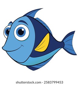 Blue Tang fish isolated flat vector illustration on white background