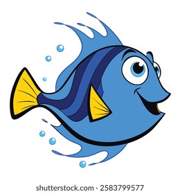 Blue Tang fish isolated flat vector illustration on white background