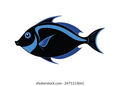 Blue tang fish silhouette black vector art  illustration