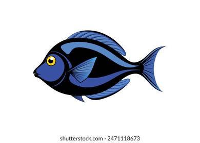 Blue tang fish silhouette black vector illustration(11)