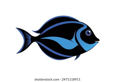 Blue tang fish silhouette black vector illustration