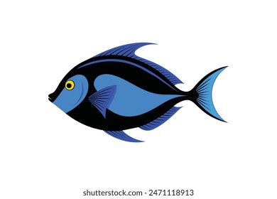 Blue tang fish silhouette black vector illustration