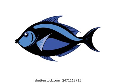 Blue tang fish silhouette black vector illustration