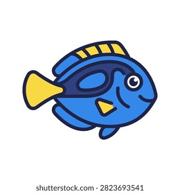 Blue tang fish vector icon for marine design.