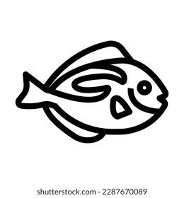 Blue Tang Fish Vector Line Icon Design