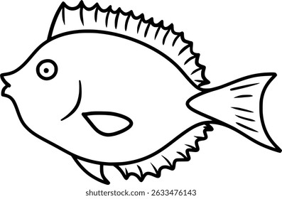 Ilustración de dibujo de contorno de pescado de dibujos animados de Vector Tang azul