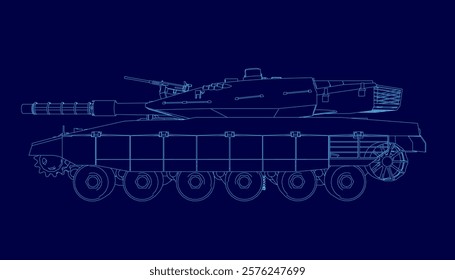 Blue tank outline. The tank is a futuristic design with a blue color scheme. Side view