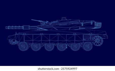 Blue tank with a blue outline. The tank is in the middle of the image