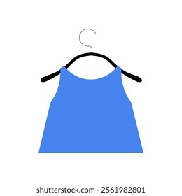 Blue Tank Top On Hanger In Flat Vector Illustration Symbolizing Summer Fashion, Casual Wear, And Apparel, Isolated On White Background