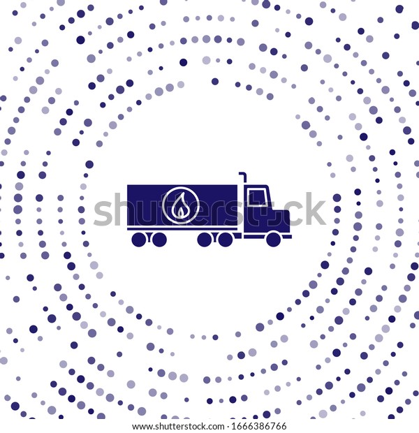 Blue Tanker truck icon isolated on\
white background. Petroleum tanker, petrol truck, cistern, oil\
trailer. Abstract circle random dots. Vector\
Illustration