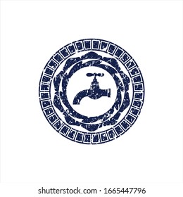 Blue tap icon inside rubber grunge texture stamp