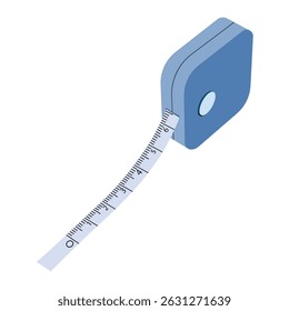 Blue tape measure with white measuring tape extended isolated on white background